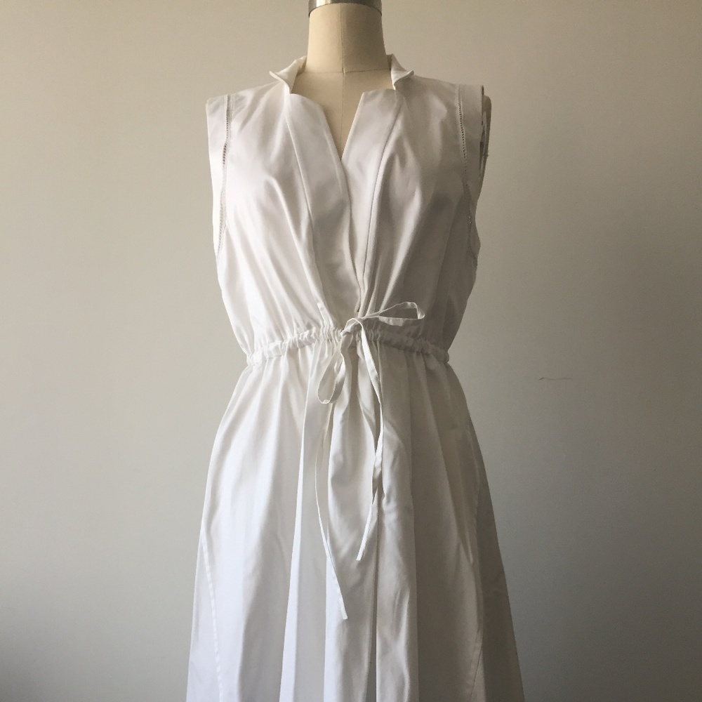Magaschoni Eyelet Trimmed White Cotton Dress